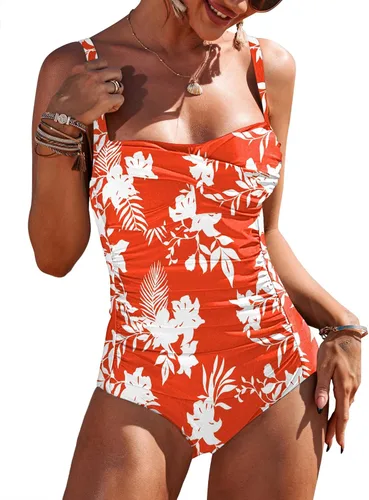 Vista 36 de Ekouaer Traje de baño de una pieza para mujer, con control de abdomen, fruncido, estilo vintage, retro, con efecto de realce Azul