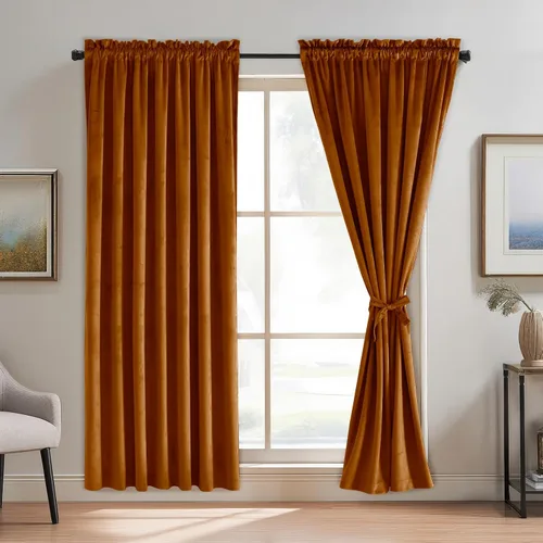 Vista 78 de JIUZHEN Cortinas de terciopelo beige de 63 pulgadas de ancho x 63 pulgadas de largo, cortinas de terciopelo retro suaves con bolsillo para barra