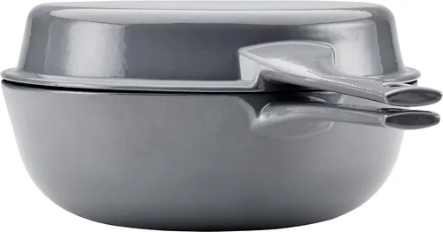 Vista 12 de Rachael Ray Horno holandés 3 en 1 de hierro fundido esmaltado con sartén/salteado, 4 cuartos de galón, gris