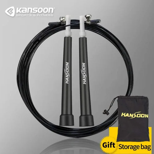 Vista 2 de KANSOON Cuerda de saltar de velocidad con sistema avanzado de rodamientos de bolas, asas de aluminio, cable de alambre ajustable de 10 pies