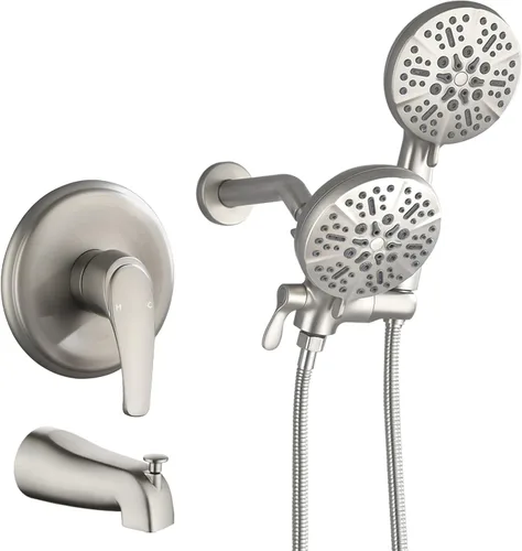Vista 11 de Kit de bañera de ducha, juego combinado de grifo de ducha, sistema de ducha con boquilla de bañera, válvula de ducha y kit de molduras, accesorios