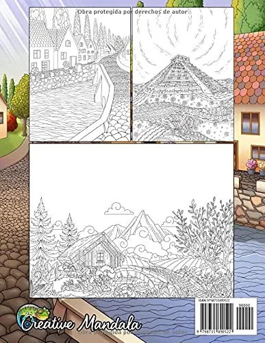 Vista 2 de Paisajes - Libro de Colorear para Adultos Monumentos, hermosas ciudades, montañas, paisajes rurales y mucho más. Dibujos para colorear antiestrés