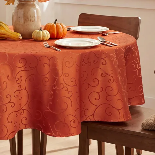Vista 11 de Romanstile Mantel Rectangular de Jacquard, Impermeable Elegante con Patrón Floral Rizado de Damasco, Cubierta de Mesa Decorativa de Poliéster Beige