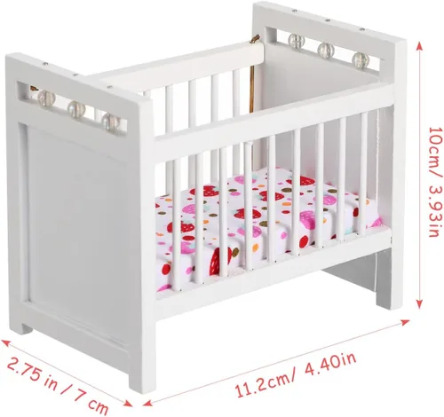Vista 4 de Mini cuna de casa de muñecas a escala 1:12: cuna de madera para muñeca de bebé para casa de muñecas - Adorables accesorios y muebles para casa