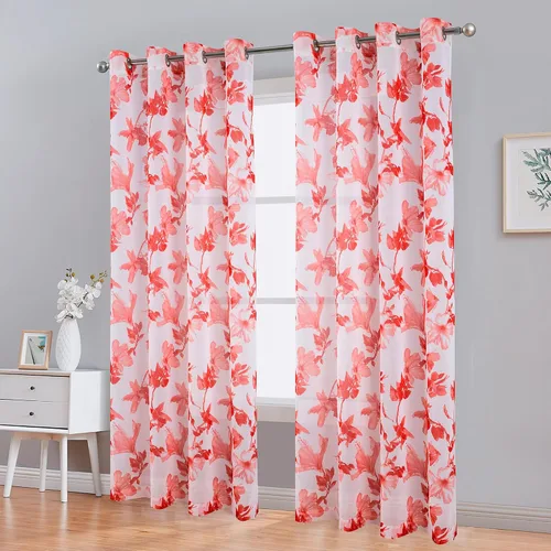 Vista 2 de Myra - Panel de ventana semitransparente con ojales y estampado floral, verde, 54 x 84 pulgadas