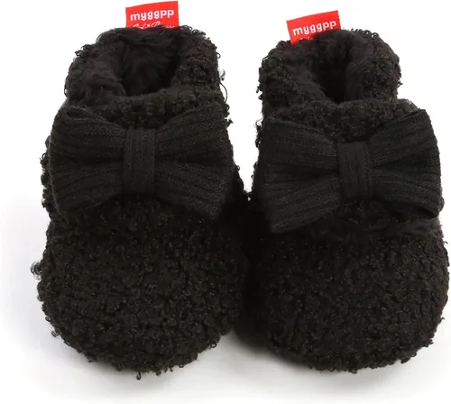 Vista 5 de Botas de nieve para bebés y niñas, para primeros caminos, de forro polar cálido para invierno, para recién nacidos, zapatos antideslizantes, Negro