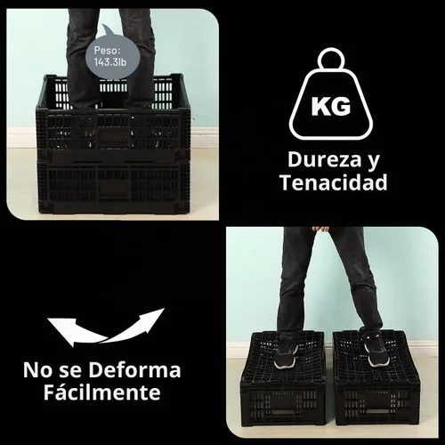 Vista 6 de Contenedor de almacenamiento plegable, 52 litros, caja de almacenamiento de plástico resistente, cajas de leche de alta resistencia, almacenamiento