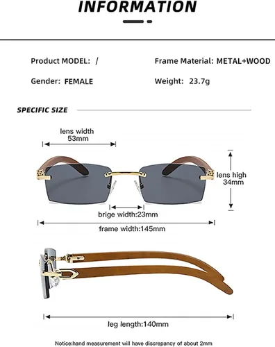 Vista 5 de Heptagram - Lentes de sol rectangulares sin montura para mujeres y hombres, gángster de los años 90, sin marco, retro, vintage, de moda