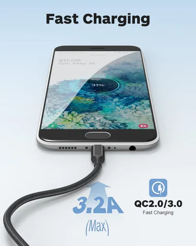 Vista 4 de aceyoon Cable micro USB de 1 pie, paquete de 2 cables de carga USB 2.0 Micro B, cable corto de nailon trenzado de datos para teléfono Galaxy S6 S7