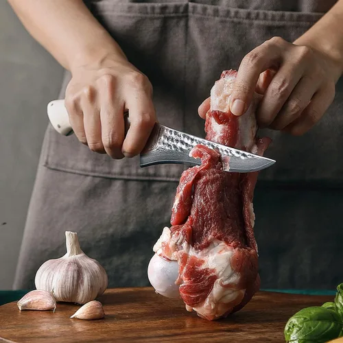 Vista 8 de HEZHEN Cuchillo de deshuesado de acero de Damasco de 6 pulgadas, cuchillo de fileteado para aves de corral y pescado, cuchillos de cocina de hoja