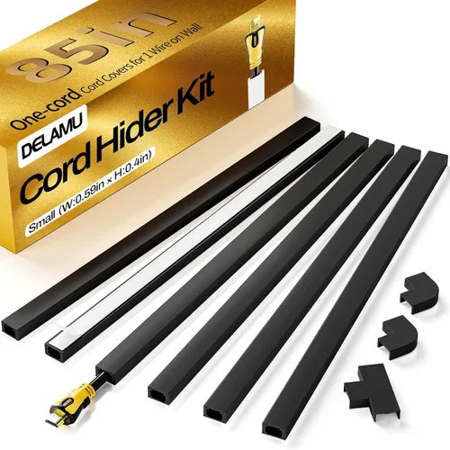 Vista 26 de Delamu Ocultador de cable beige, cubiertas de cable de 85 pulgadas para cables en la pared, ocultadores de cables de un cable, cubiertas de alambre