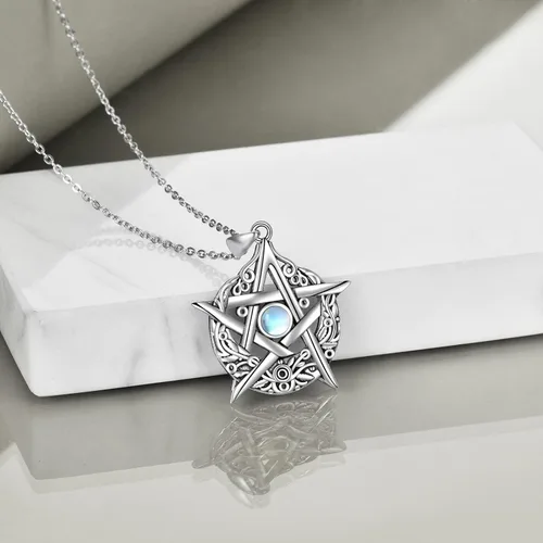 Vista 4 de ONEFINITY Collar de piedra lunar cruz de plata esterlinadrgaonhongoluna crecientepentagramatalismán collar con colgante de nudo celta regalos