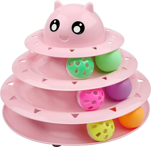 Vista 18 de UPSKY Juguete Rodillo para Gatos Tornamesa de 3 Niveles Juguete para Gatos con Pelotas con Seis Pelotas Coloridas Juguetes Interactivos para Gatitos