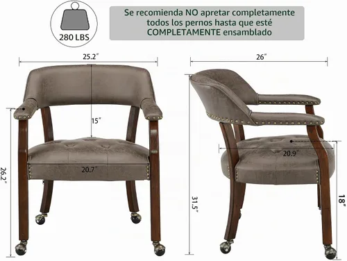 Vista 2 de LEEMTORIG Sillas de comedor con ruedas y brazos, Sillas de comedor con ruedas, Sillas de mesa de póker, Sillas de madera maciza Boss Caption's Patas