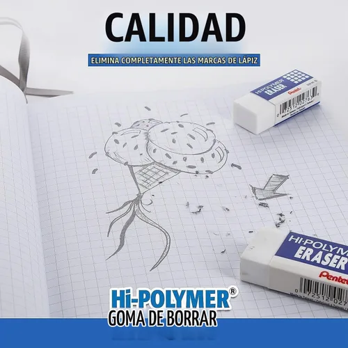 Vista 4 de Pentel, Hi-Polymer, set de tres borradores color blanco, Blanco L