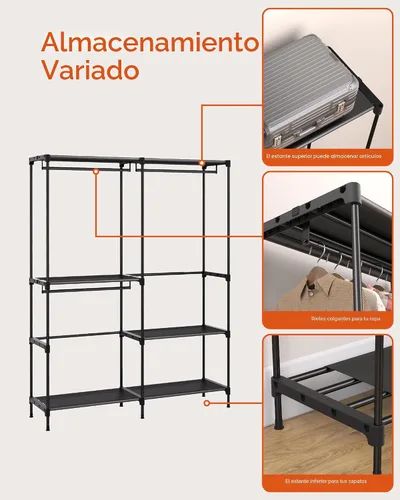 Vista 6 de CASAMAYA Perchero de Ropa, Armario Portátil, Armario de Capacidad Grande de 54.3 Pulgadas, Organizador de Almacenamiento de Ropa con Estantes y 3