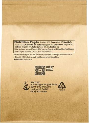 Vista 5 de PURE ORIGINAL INGREDIENTS Paquete de ácido málico y ácido cítrico, grado alimenticio, sabor agrio