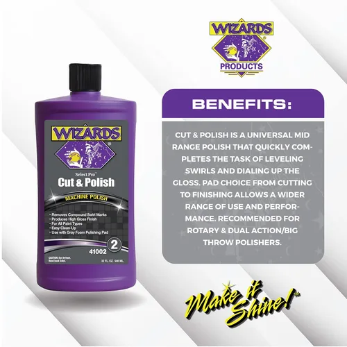 Vista 4 de Wizards Select Pro Cut & Polish 2 - Paso 2 Esmalte de acabado - 32 oz Elimina las marcas de remolinos compuestos, ofrece un acabado de alto brillo