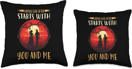 Vista 3 de Love Romance Happily Ever After Starts with You and Me Valentine’s Day Throw Pillow, 16x16, Multicolor