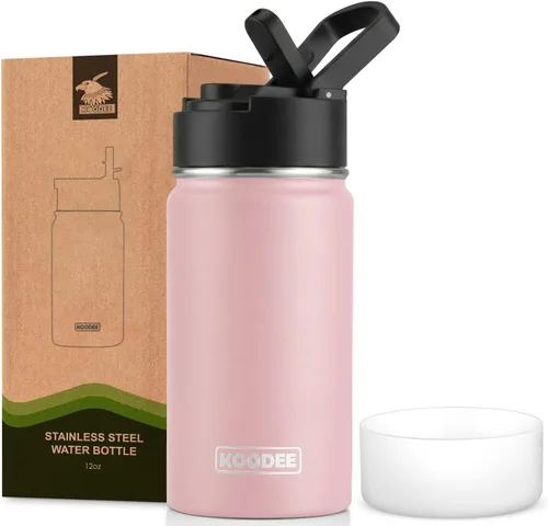Vista 109 de koodee Botella de agua para niños, botella de agua de acero inoxidable de 12 onzas con aislamiento al vacío para la escuela, botella de agua de boca