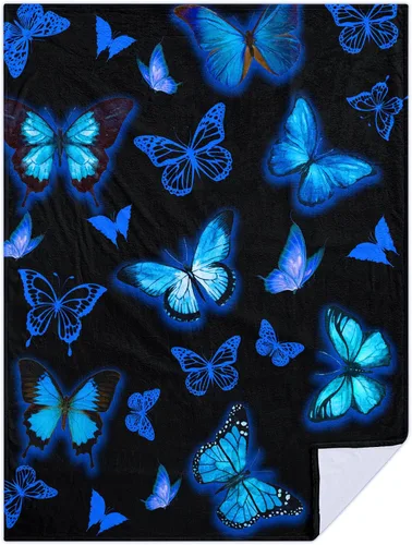 Vista 3 de Manta de mariposas azules, manta de franela ultra suave, hermosa manta de mariposa, regalos para adultos y niños, 50 x 40 pulgadas