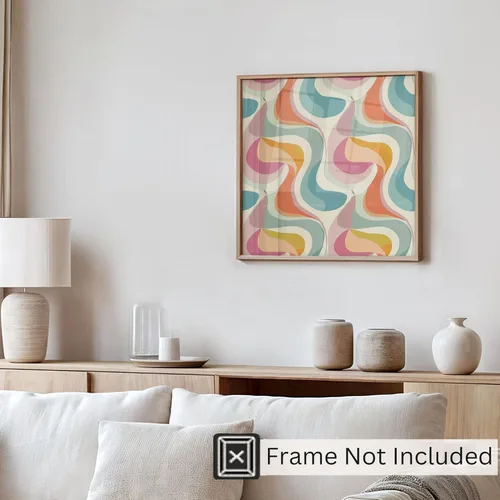 Vista 4 de Ethan Taylor Abstract Wall Art Prints Unframed Square Posters 'Retro 70s Hippie Groovy Pattern III' Retro Home Décor for Living Room, Bedroom