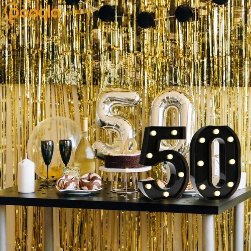 Vista 2 de Pooqla - Números iluminados negros, decoraciones de cumpleaños 50 para hombres Number 50