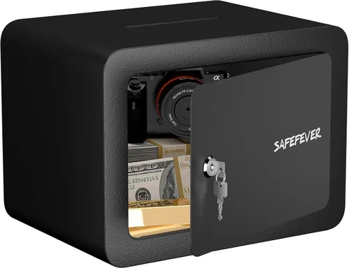 Vista 9 de Caja fuerte pequeña, mini caja de seguridad con cerradura de llave, caja fuerte de pared cúbica de 0.23 para joyas en efectivo, cajas fuertes