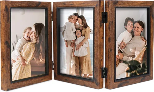 Vista 8 de Trifold Picture Frame 5x7 Blue Photo Collage Frame Hinged Triple Foldable Frame Blue for Tabletop Desk Display Gift for Mother, Friend