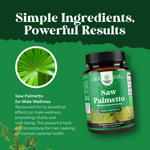 Vista 8 de Extracto de palma enana americana extra fuerte, complejo de hierbas avanzado para la salud del cabello y apoyo urinario con esteroles vegetales