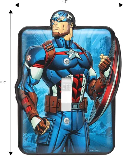 Vista 6 de Placa de Interruptor de Luz de Metal en Relieve de Marvel Capitán América - Decoración de Placa de Interruptor de Capitán América para Dormitorio