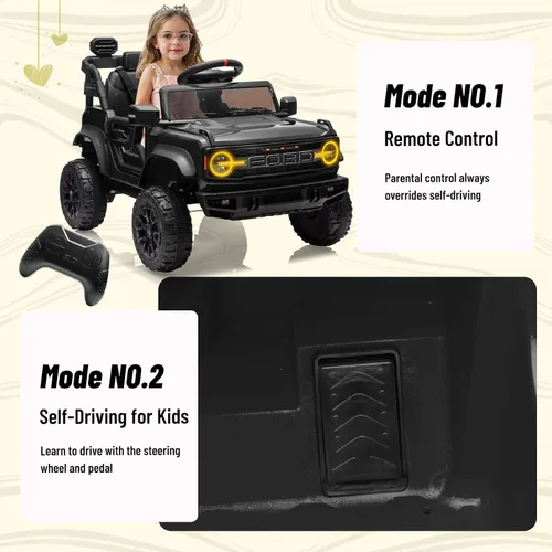 Vista 4 de YOFE Juguete de batería de 12V para niños, Ford Bronco Raptor Coche eléctrico para niños con control remoto para padres, camioneta con batería