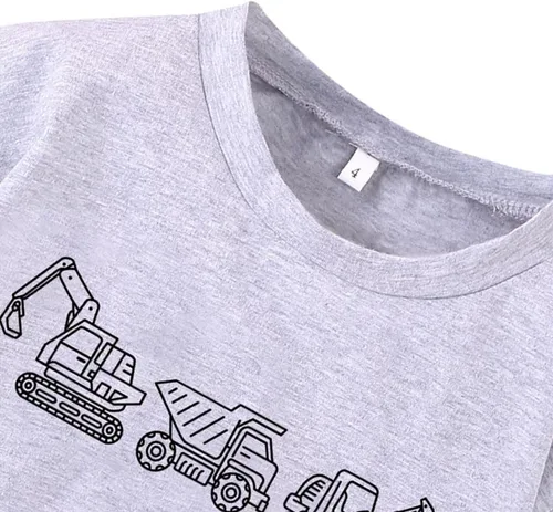 Vista 2 de Camisetas de manga larga para niños pequeños, camisetas de algodón con gráfico de excavadora