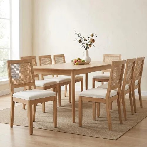 Vista 16 de French Country Dining Chairs Set of 2, Linen Upholstered Cane Back, Amber Soft linen upholstered seat with thick foam padding provides comfortable