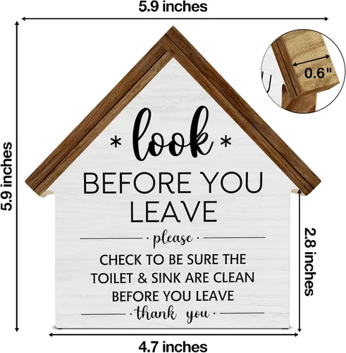 Vista 2 de Decoración rústica de baño, letrero de bloque de madera con forma de casa de campo con forma de ayuda a mantener el lavabo del inodoro, decoración