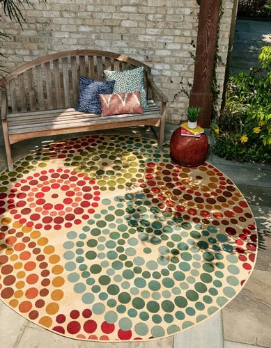 Vista 11 de Unique Loom Outdoor Modern Collection - Alfombra de área - Spark (4 pies 1 pulgada octágono beige/borgoña)