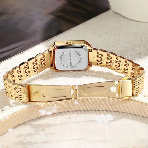 Vista 6 de BESTKANG Relojes para mujer, relojes de pulsera de acero con correa de acero, reloj de pulsera de cuarzo cuadrado simple de moda casual