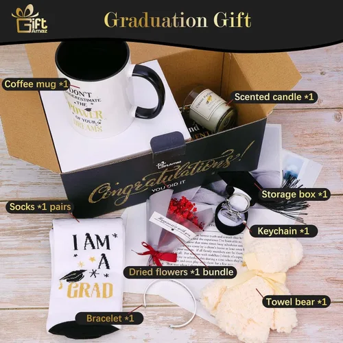 Vista 8 de GiftAmaz Juego de regalos de graduación 2026 para ella, cesta de regalo de felicitaciones de graduación de clase 2026, incluye taza de café