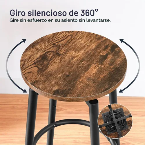 Vista 6 de HOOBRO Taburetes de bar, taburetes de bar giratorios juego de 2, sillas de bar redondas de 24.9 pulgadas, sillas de desayuno modernas sin espalda