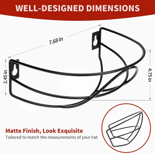 Vista 7 de Livelab Soporte de pared para sombreros, [paquete de 2] organizador de sombreros de metal para gorras de béisbol, soporte para gorras de Negro