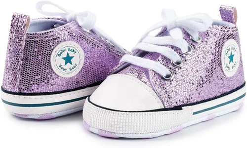 Vista 5 de Zapatos deportivos de lona para bebés y niñas con diseño de estrellas, suela antideslizante suave para recién nacidos, primeros caminantes