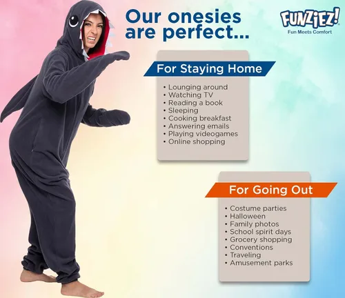 Vista 5 de Slim Fit Adult Onesie - Animal Halloween Costume - Plush Fruit One Piece Cosplay Suit for Women and Men by FUNZIEZ!