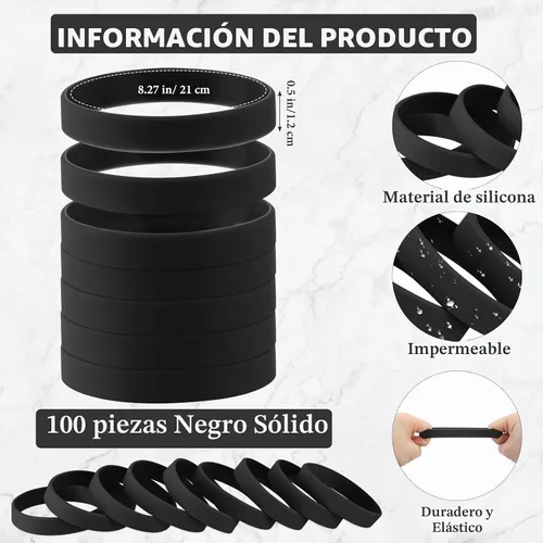 Vista 2 de Liliful 100 pulseras de goma de silicona, pulseras de goma para pulseras de silicona para mujeres y hombres (negro)