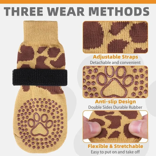 Vista 3 de KOOLTAIL Calcetines antideslizantes para perros para pavimento caliente/frío para evitar lamer patas, botas de perro y protector de patas