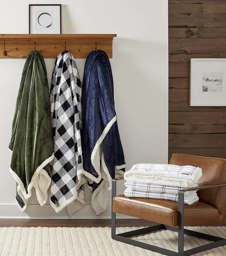 Vista 7 de Eddie Bauer - Manta de tamaño Queen, manta de cama de felpa ultrasuave con reverso de piel de oveja sintética, manta para sofá y cama