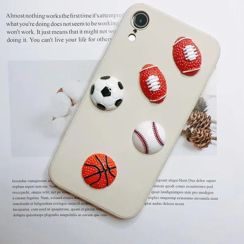 Vista 4 de Dijes de resina con parte trasera plana, 30 piezas grandes de baloncesto, fútbol, voleibol, béisbol, cuentas de resina sin agujero, cuentas