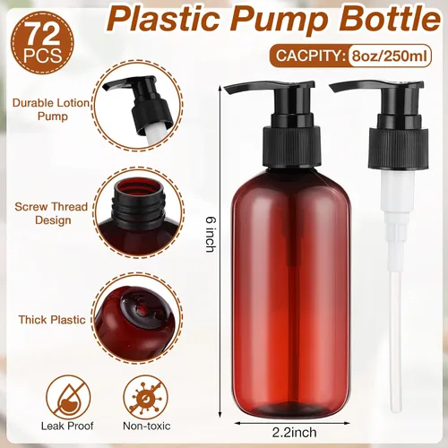 Vista 2 de 48 piezas dispensador de loción con bomba recargable dispensador de champú acondicionador dispensador de jabón de manos plástico vacío 8 oz/250 ml