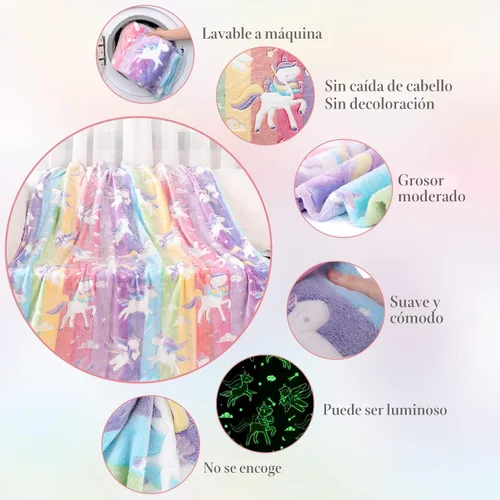 Vista 5 de LIFEYJ Manta que brilla en la oscuridad, regalos de unicornios para niñas, manta suave de 3, 4, 5, 6, 7, 8, 9, 10 años, juguetes para niñas de 6 a 8