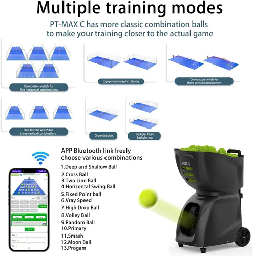 Vista 3 de PT-MAX C - Máquina de pelota de pádel con control inteligente de aplicación Lanzador automático avanzado de bolas para todos los niveles