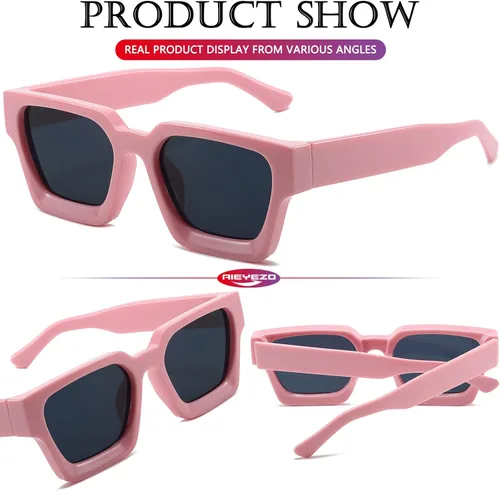 Vista 28 de AIEYEZO Gafas de sol cuadradas para mujeres y hombres, gafas de sol cuadradas con montura gruesa, estilo de diseñador simple